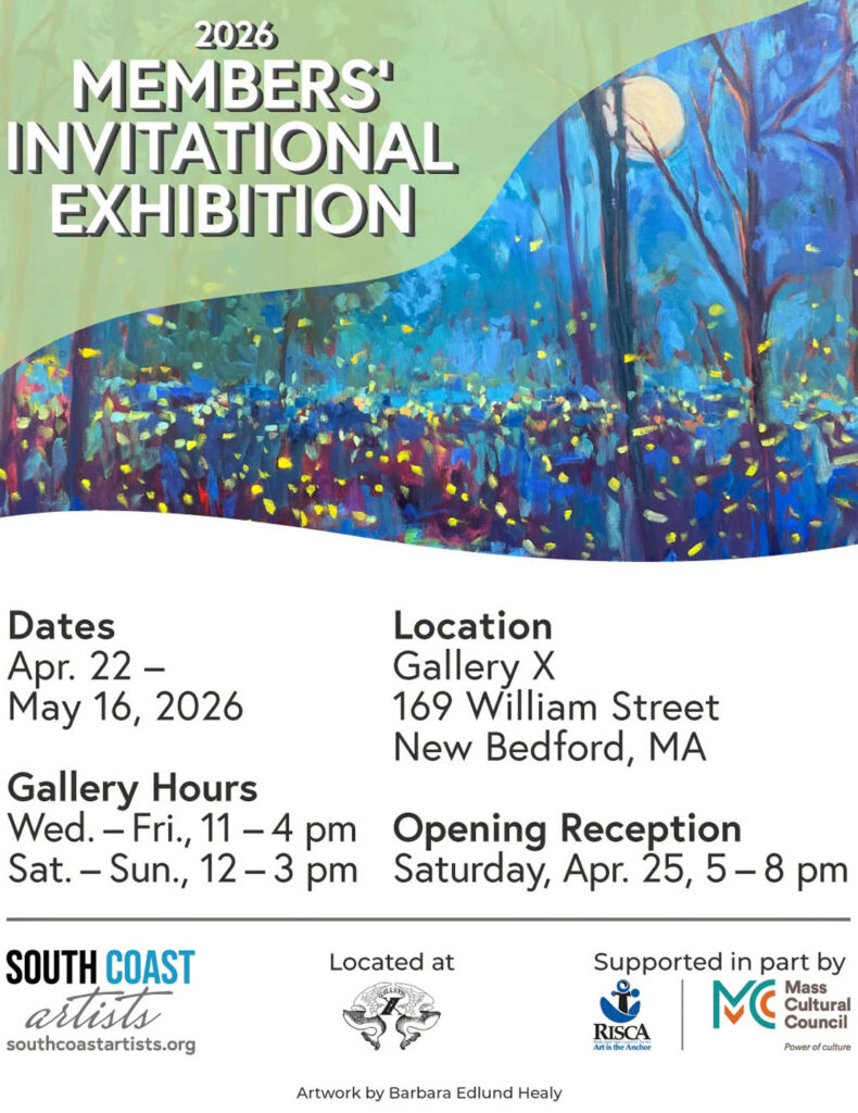 Show card for Gallery X SouthCoast Artists exhibit.